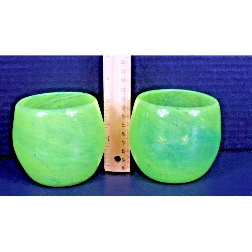 Lime Green Hand Blown Glass Tumblers W Controlled Bubbles - EUC Crate & Barrel C
